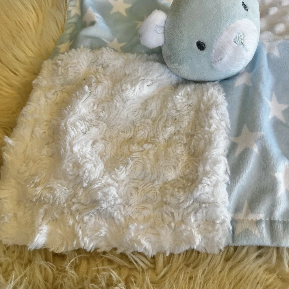 Baby Essentials Teddy Bear Plush Lovey Blue & White Stars Minky Security Blanket